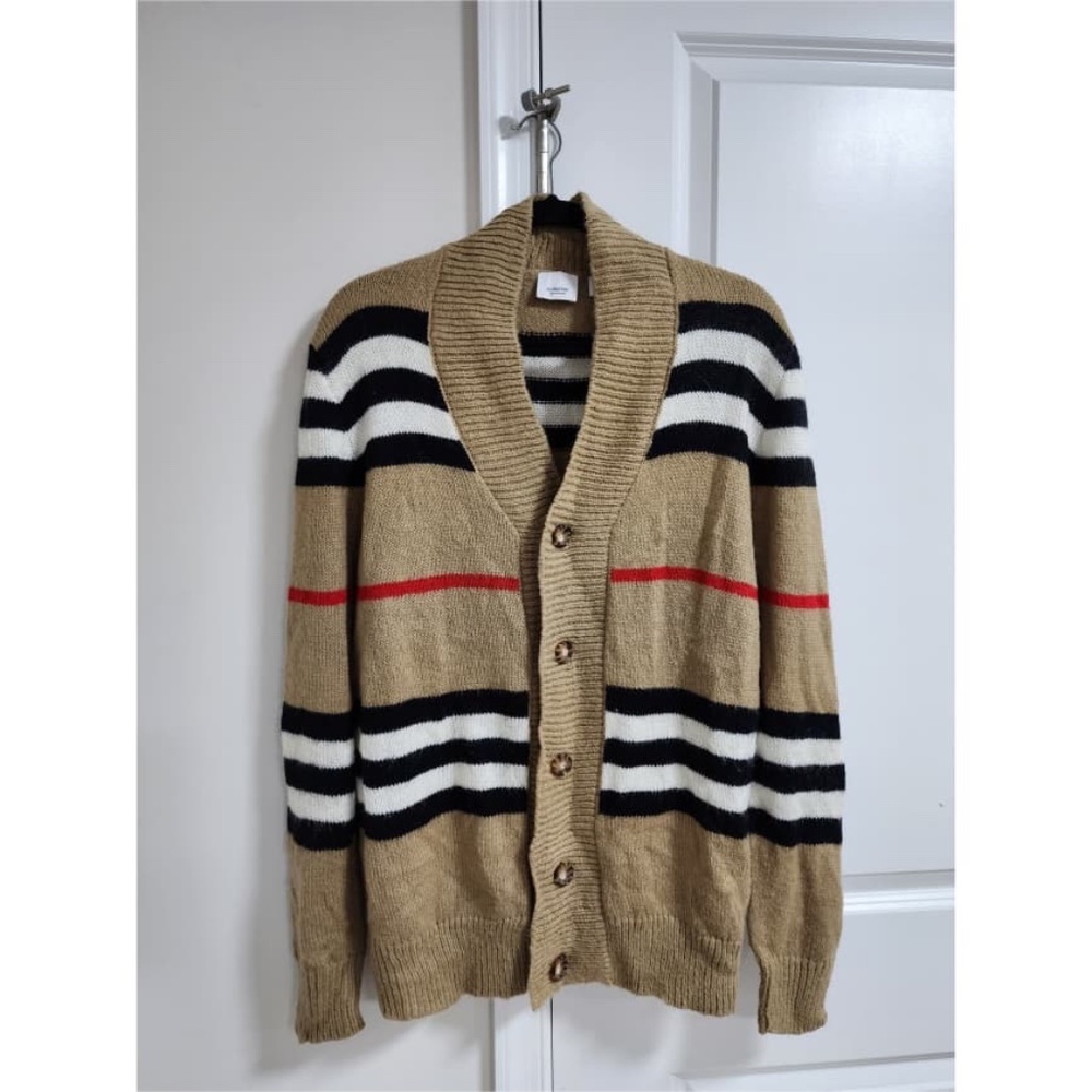 Authentic Burberry Women's Striped V-Neck Button Cardigan Mohair Blend